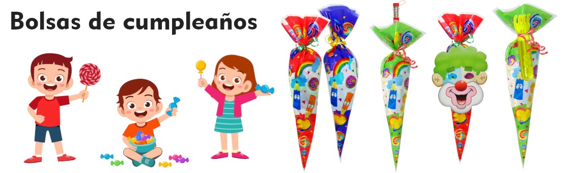 Bolsas de cono para cumpleaños con golosinas